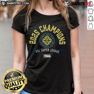 Official Tampa Bay Sun FC 2025 USL Super League Champions ladies tee showcasing team pride and vibrant design.