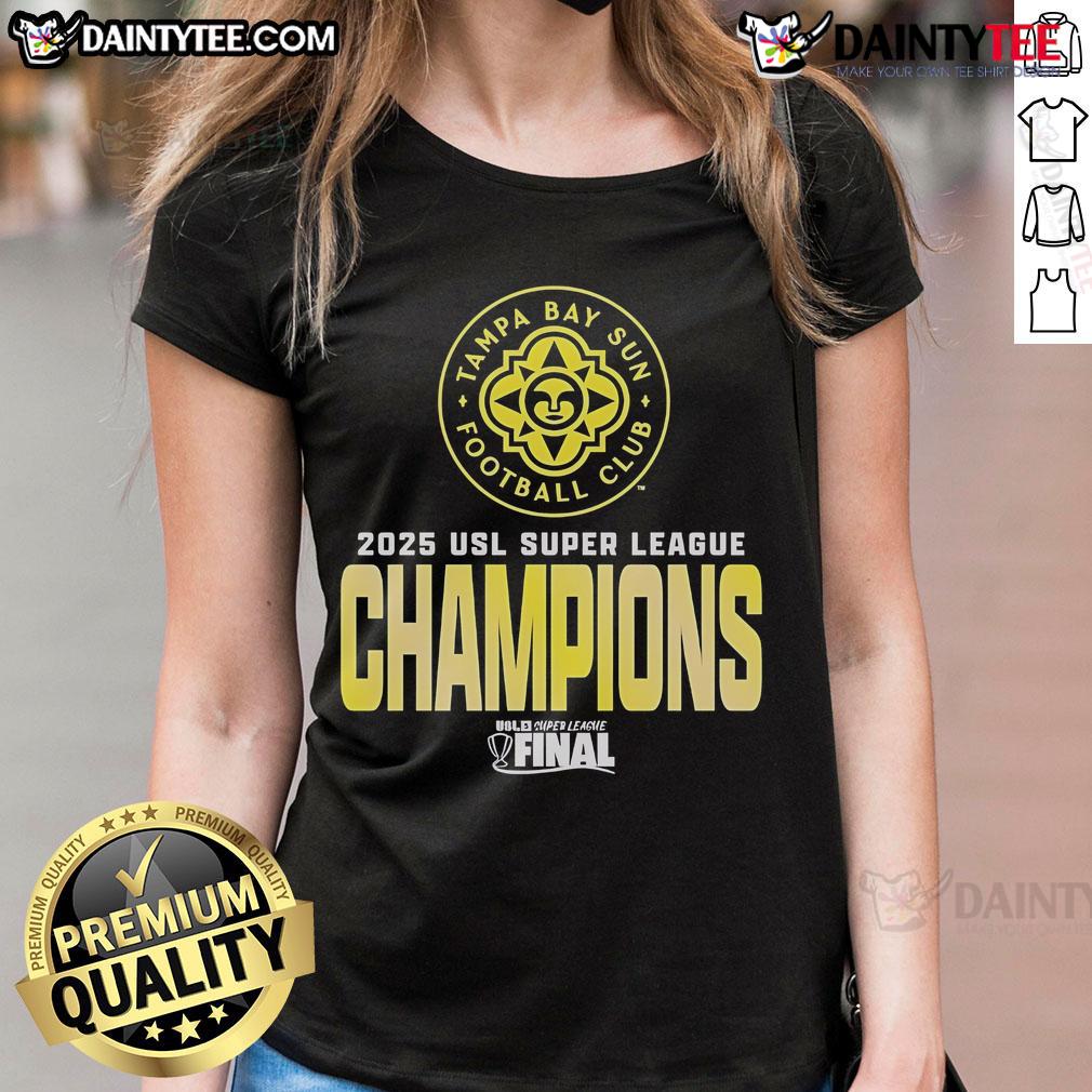 Official Tampa Bay Sun FC USL Super League 2025 Champions logo on a stylish ladies tee, perfect for fans.