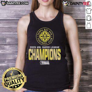 Official Tampa Bay Sun FC USL Super League 2025 Champions Logo on a stylish tank top for fans and supporters.