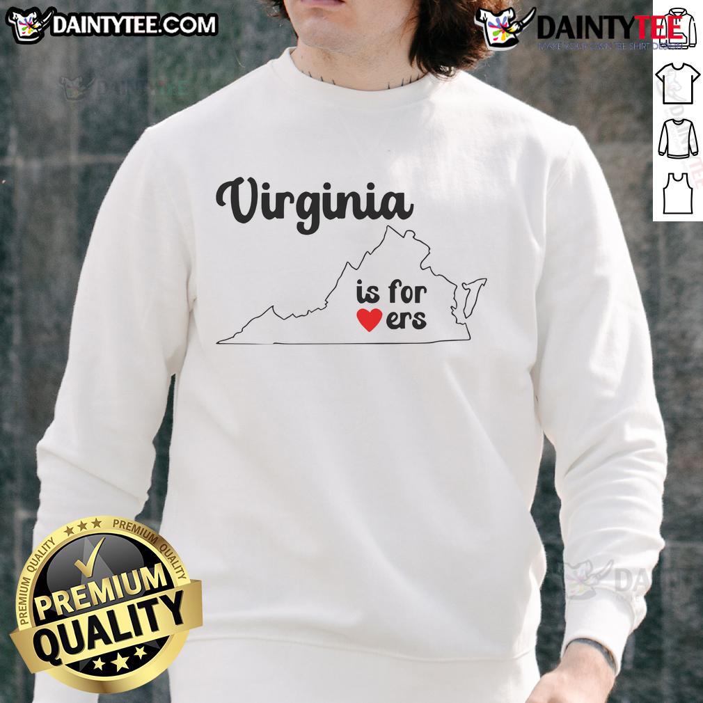 Alt Text: Official Virginia is for Lovers map sweatshirt showcasing a colorful map design perfect for travel enthusiasts.
