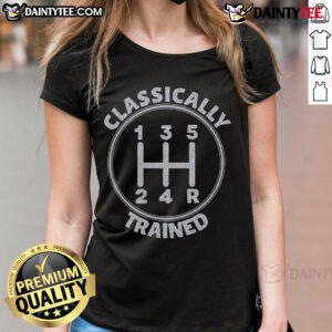 Premium Classically Trained in the 80s Ladies Tee featuring retro design and vibrant colors, perfect for vintage fashion lovers.