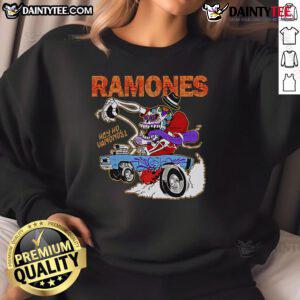 Alt Text: Premium Ramones Hey Ho Vamonos cartoon sweatshirt featuring vibrant graphics and a stylish design for fans.