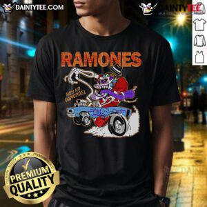 Premium Ramones Hey Ho Vamonos cartoon T-shirt featuring vibrant graphics and iconic band logo for fans and collectors.