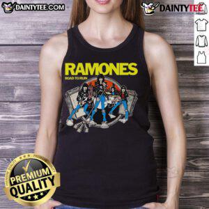 Premium Ramones Road to Ruin cartoon tank top featuring vibrant graphic design and classic punk rock style.