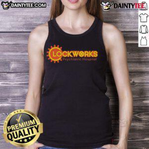 Top Clockworks Psychiatric Hospital tank top featuring a vintage design, perfect for fans of unique mental health apparel.