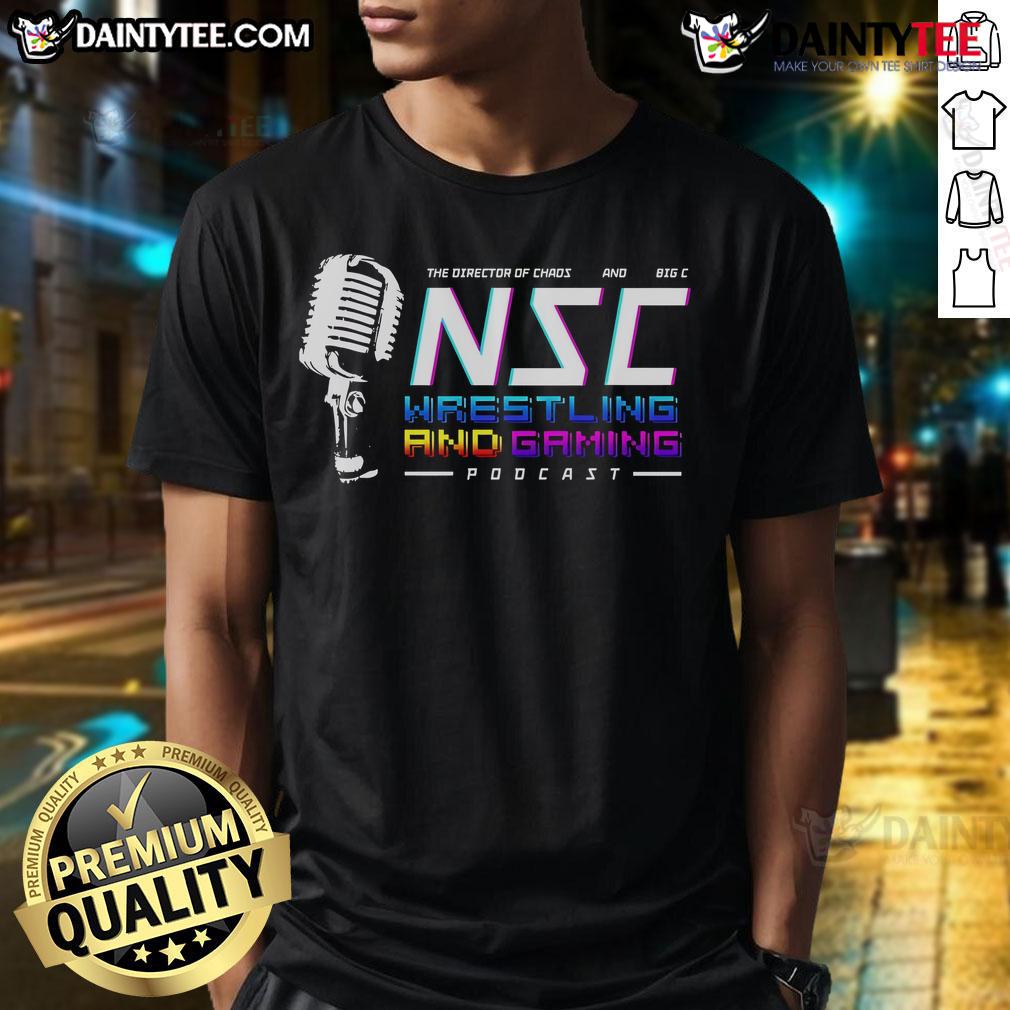 Top Nsc Wrestling and Gaming Podcast T-Shirt featuring bold graphics and vibrant colors, perfect for fans and collectors.