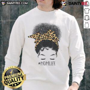 Awesome Afro Mom Life sweatshirt featuring a messy bun and leopard print, perfect for Black Moms on Mother's Day.