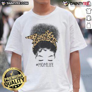 Awesome Afro Mom Life T-Shirt with Messy Bun and Leopard print design for Black Moms, perfect for Mother's Day.