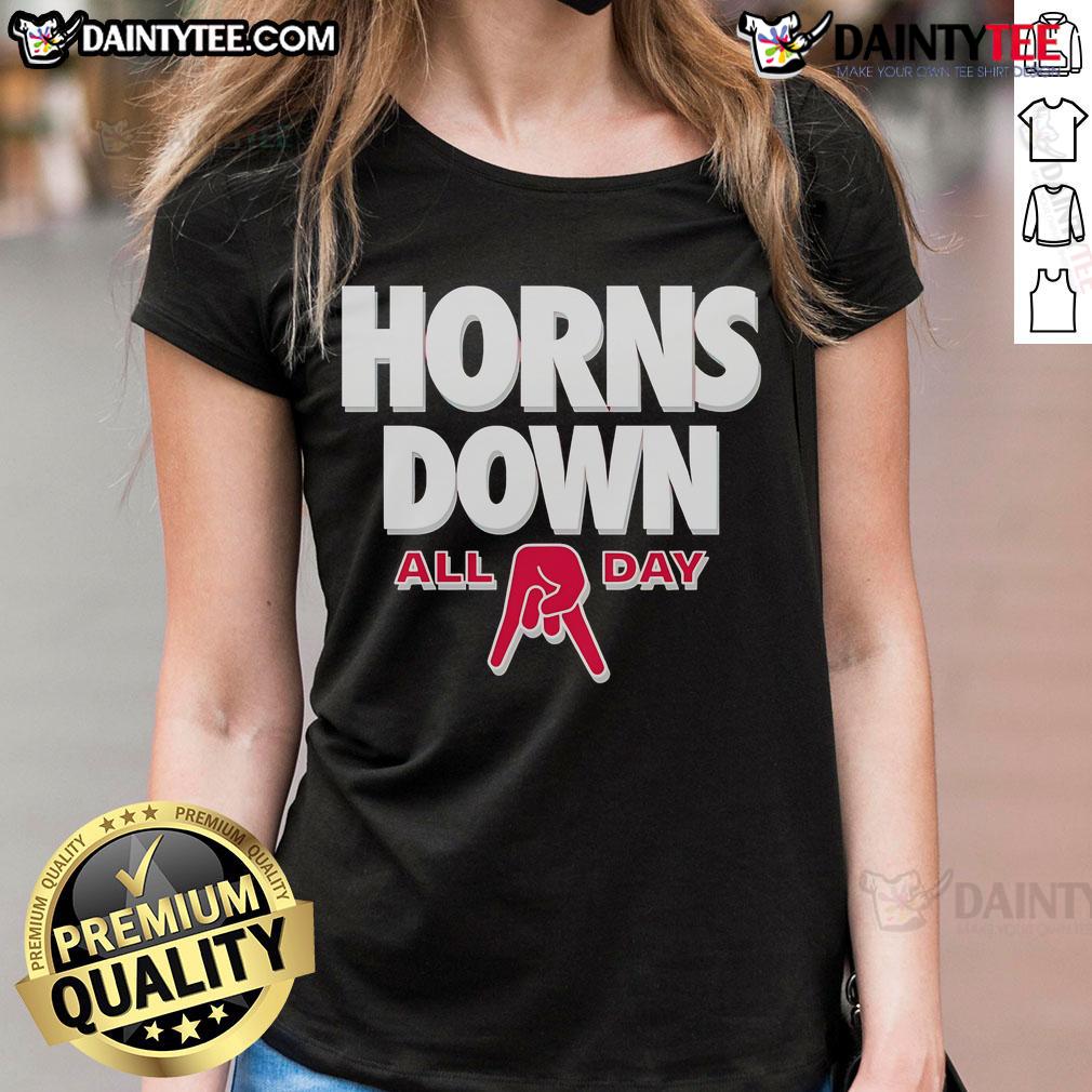 Awesome All Day Horns Down Ohio State Ladies Tee featuring bold graphics and comfortable fit for passionate fans.