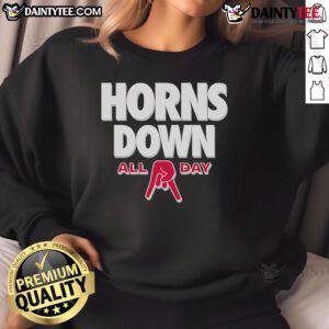 Alt Text: Awesome All Day Horns Down Ohio State Sweatshirt featuring bold graphics and a comfortable fit for fans.