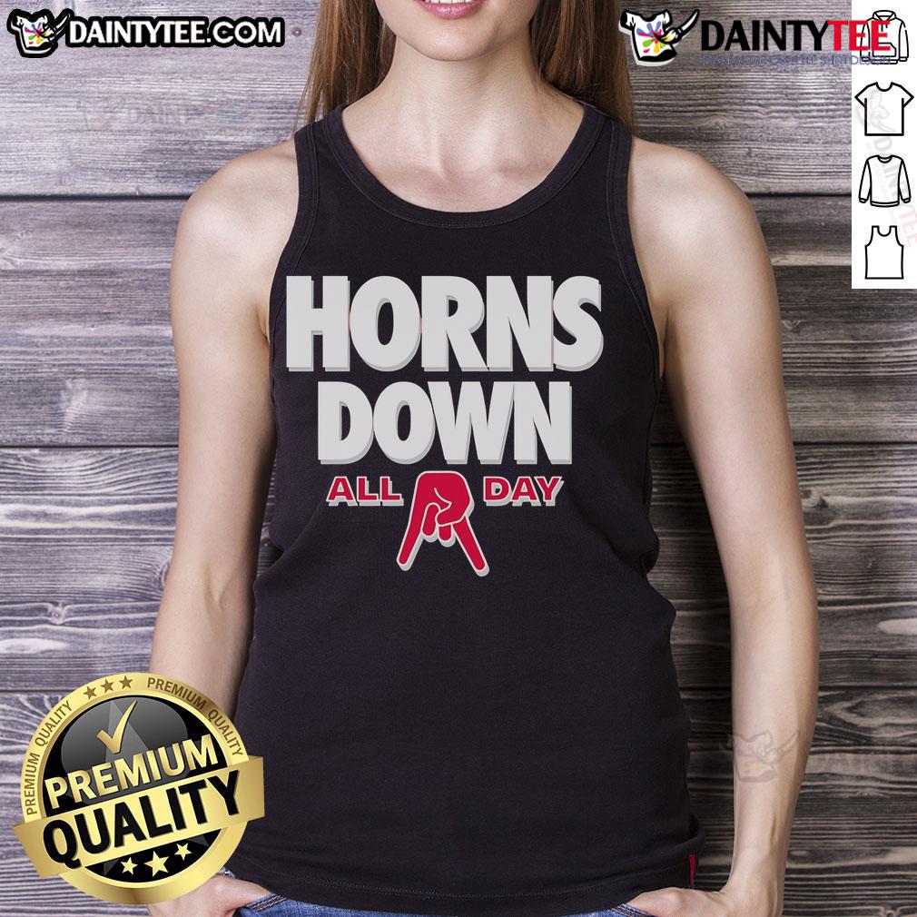 Awesome All Day Horns Down Ohio State tank top featuring bold graphics, perfect for showing team spirit at game day.