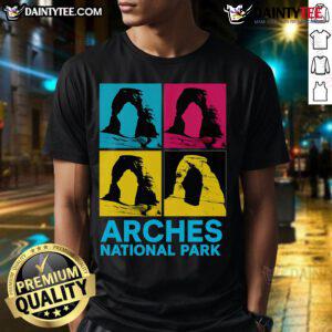 Alt Text: Awesome Arches National Park Warhol Style T-Shirt featuring vibrant colors and iconic arches design.