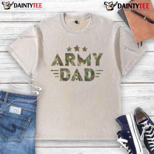 Alt Text: Awesome Army Dad military green camo text washed t-shirt featuring bold lettering for proud military fathers.