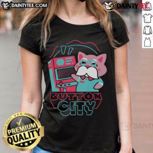 Awesome Button City Arcade Cute Ladies Tee featuring vibrant graphics and playful design for gamers and fashion lovers.