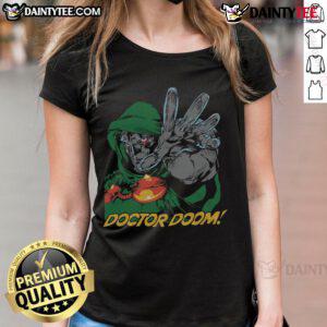 Alt Text: Awesome Fantastic Four Doctor Doom Ladies Tee featuring a stylish graphic design perfect for Marvel fans.