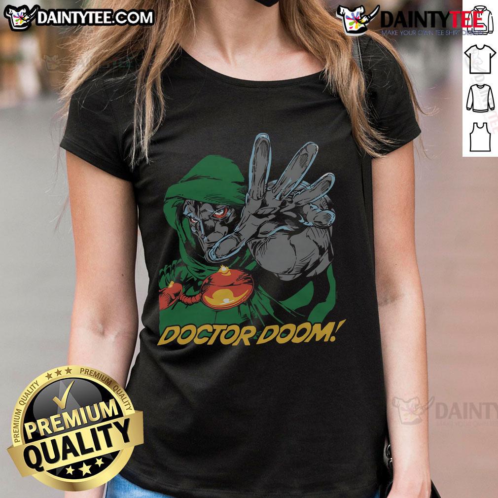 Alt Text: Awesome Fantastic Four Doctor Doom Ladies Tee featuring a stylish graphic design perfect for Marvel fans.