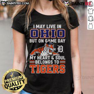 Detroit Tigers ladies tee showcasing Ohio pride on game day, perfect for passionate fans of the team.