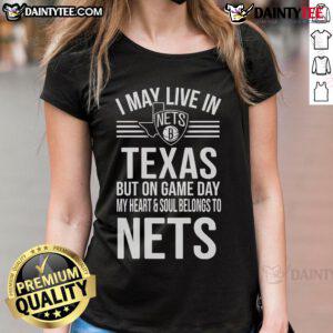 Brooklyn Nets ladies tee with 'My Heart and Soul Belongs to the Brooklyn Nets' design, perfect for game day in Texas.