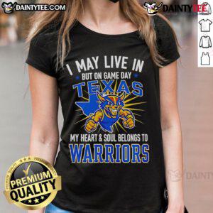 Alt Text: Ladies tee featuring 'My Heart and Soul Belongs to the Golden State Warriors' design, perfect for game day in Texas.