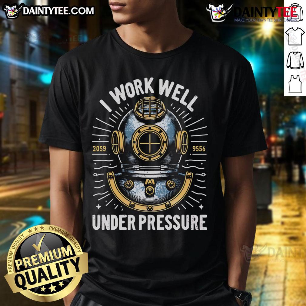 Awesome I Work Well Under Pressure Diving Suit T-Shirt featuring a vibrant design for scuba diving enthusiasts.