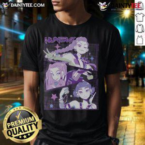 Alt Text: Awesome Kpop Demon Hunters Huntrix T-Shirt featuring vibrant graphics and bold design, perfect for K-pop fans.