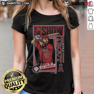 Awesome MLB The Show Angels Mike Trout Ladies Tee featuring vibrant graphics and a comfortable fit for fans.