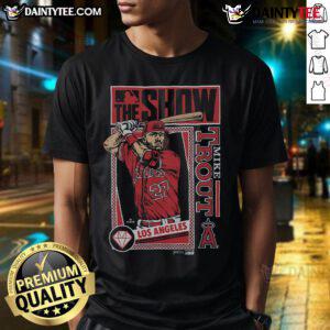 Awesome MLB The Show Angels Mike Trout T-Shirt featuring vibrant graphics and a comfortable fit for baseball fans.
