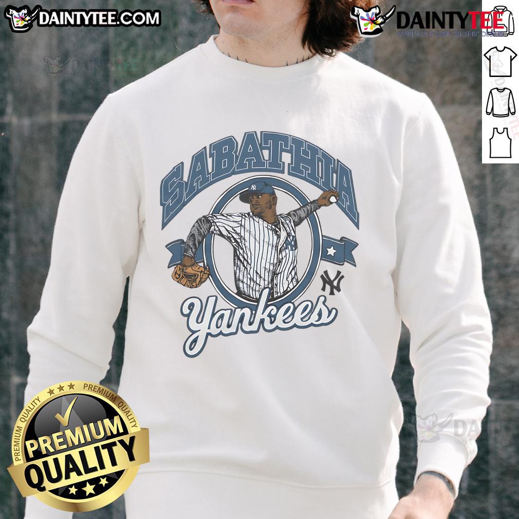 Awesome New York Yankees CC Sabathia sweatshirt featuring team logo and player name, perfect for fans.