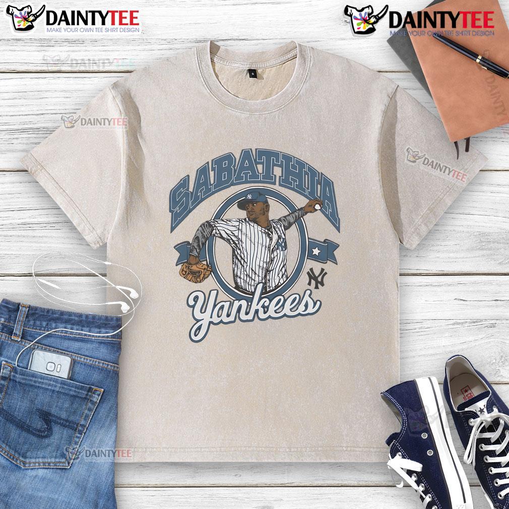 Awesome New York Yankees CC Sabathia washed t-shirt featuring vintage design, perfect for fans and collectors.