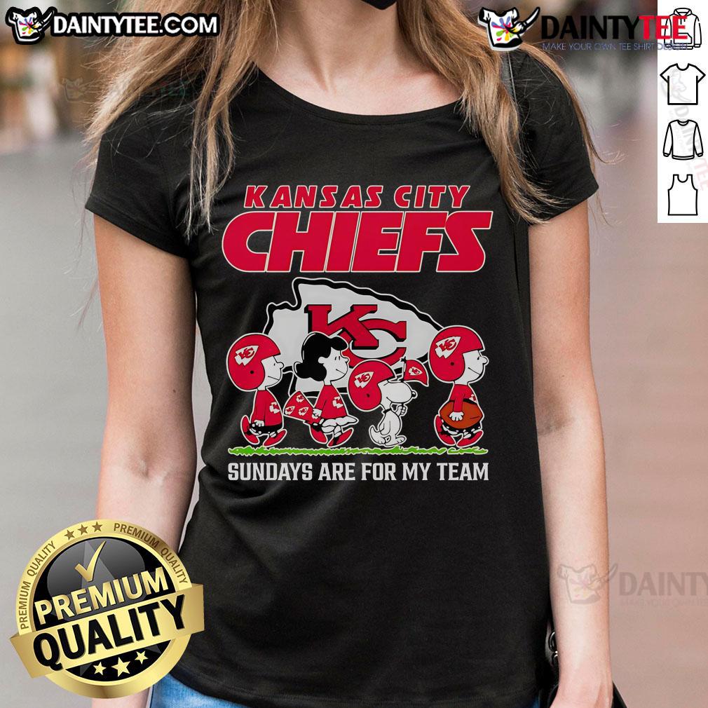 Awesome Peanuts Kansas City Chiefs Sundays Are For My Team ladies tee featuring team colors and logo, perfect for game day.