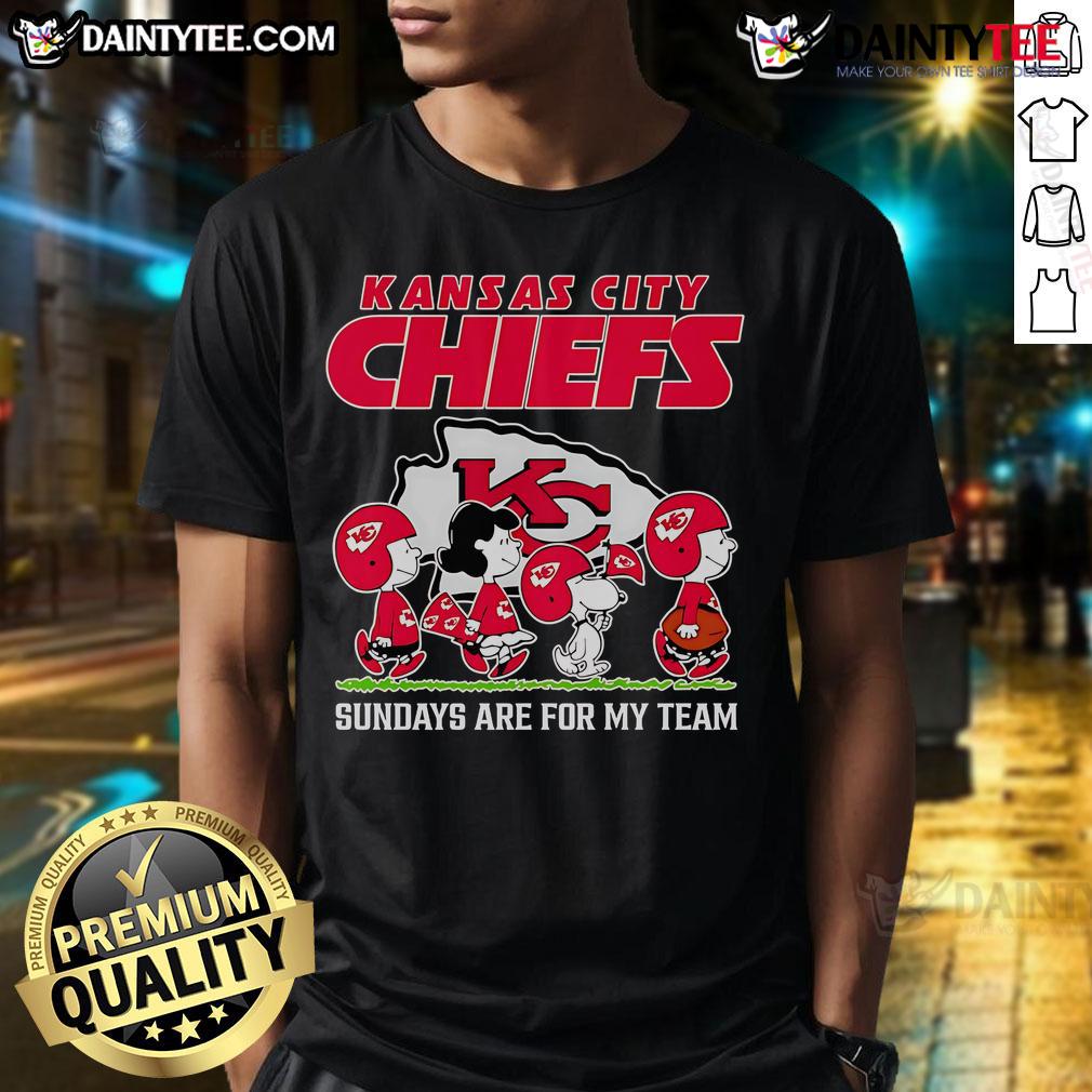 Alt Text: Awesome Peanuts Kansas City Chiefs Sundays Are For My Team T-shirt, perfect for passionate Chiefs fans on game day.