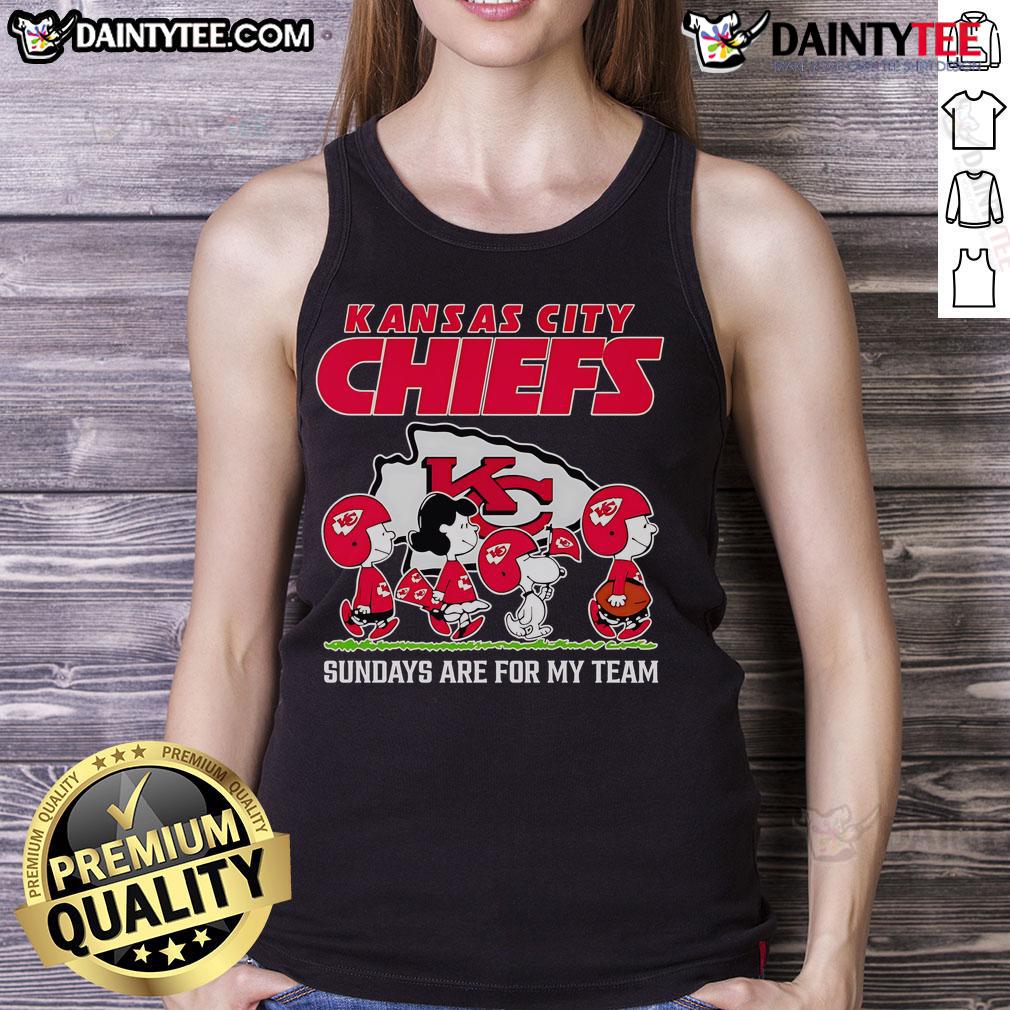 Awesome Peanuts Kansas City Chiefs Sundays Are For My Team tank top featuring vibrant team colors and playful design.