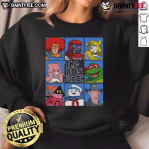 Alt Text: Awesome The 80s Bunch Cartoon Sweatshirt featuring vibrant retro graphics and cozy design for nostalgic fans.