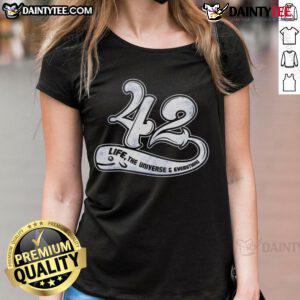 Awesome Whale 42 Life The Universe Everything Ladies Tee featuring a stylish whale design for fans of sci-fi and humor.