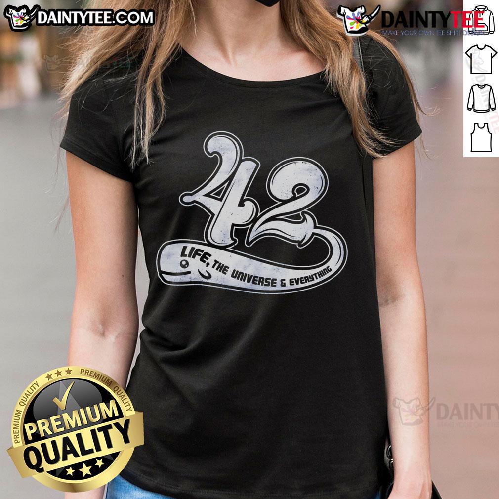 Awesome Whale 42 Life The Universe Everything Ladies Tee featuring a stylish whale design for fans of sci-fi and humor.