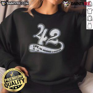 Awesome Whale 42 Life The Universe Everything Sweatshirt featuring a vibrant whale design and cosmic elements.