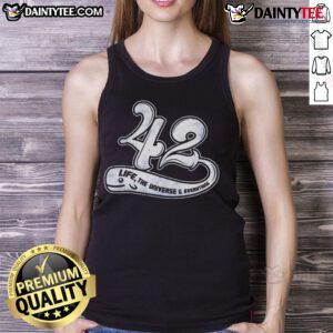 Awesome Whale 42 Life The Universe Everything tank top featuring a vibrant whale graphic and bold text design.