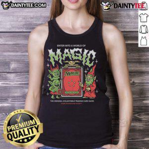 Alt Text: Awesome World of Magic trading card tank top featuring vibrant Magic: The Gathering graphics for fans and collectors.