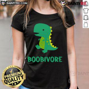Alt Text: Cute Dinosaur Boobivore Ladies Tee featuring a playful dinosaur graphic on a stylish womens shirt.