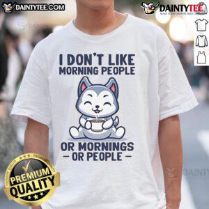 Cute Husky graphic on 'I Don't Like Morning People' t-shirt, perfect for dog lovers and sleep enthusiasts.