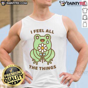 Cute neurodivergent emotional frog tank top featuring vibrant colors and fun design, perfect for expressing feelings.