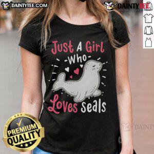 Cute Just A Girl Who Loves Seals Ladies Tee featuring a playful seal graphic on a stylish women's t-shirt.