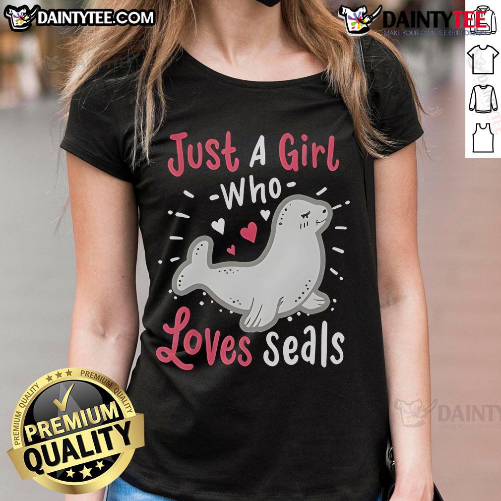 Cute Just A Girl Who Loves Seals Ladies Tee featuring a playful seal graphic on a stylish women's t-shirt.