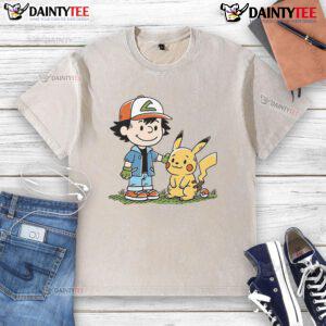 Alt Text: Cute Pokmon Strong Friendship Peanuts Washed T-Shirt featuring vibrant characters and a playful design.