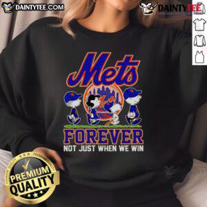 Alt Text: Cute Snoopy and the Peanuts New York Mets Forever sweatshirt featuring vibrant graphics and a cozy design.