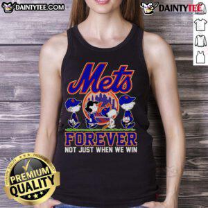 Cute Snoopy and the Peanuts New York Mets Forever tank top featuring vibrant colors and playful design for fans.
