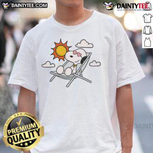 Adorable summer Snoopy T-shirt featuring Snoopy in a playful pose, perfect for casual summer outings.