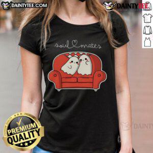 Adorable ghost ladies graphic tee for soulmates, perfect for Halloween or casual wear. Cute design for spooky season.