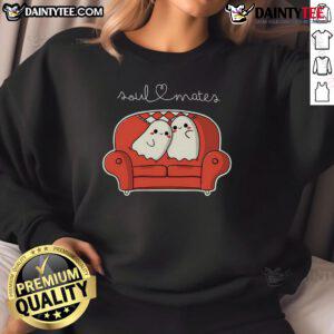 Adorable Cute Soulmates Ghost Sweatshirt featuring playful ghost graphics, perfect for cozy, spooky fashion lovers.
