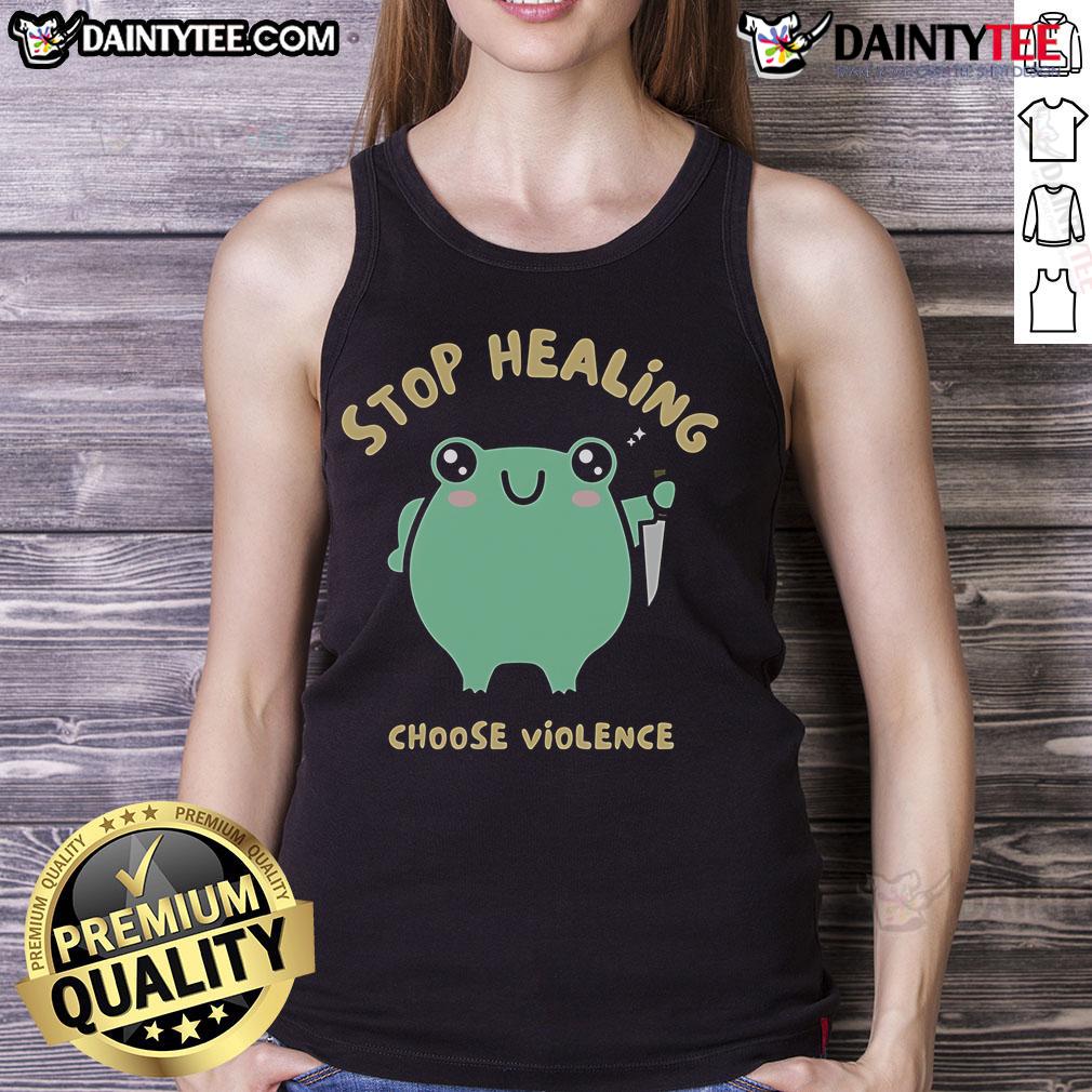 Adorable frog tank top featuring 'Choose Violence' slogan, perfect for quirky summer fashion enthusiasts.